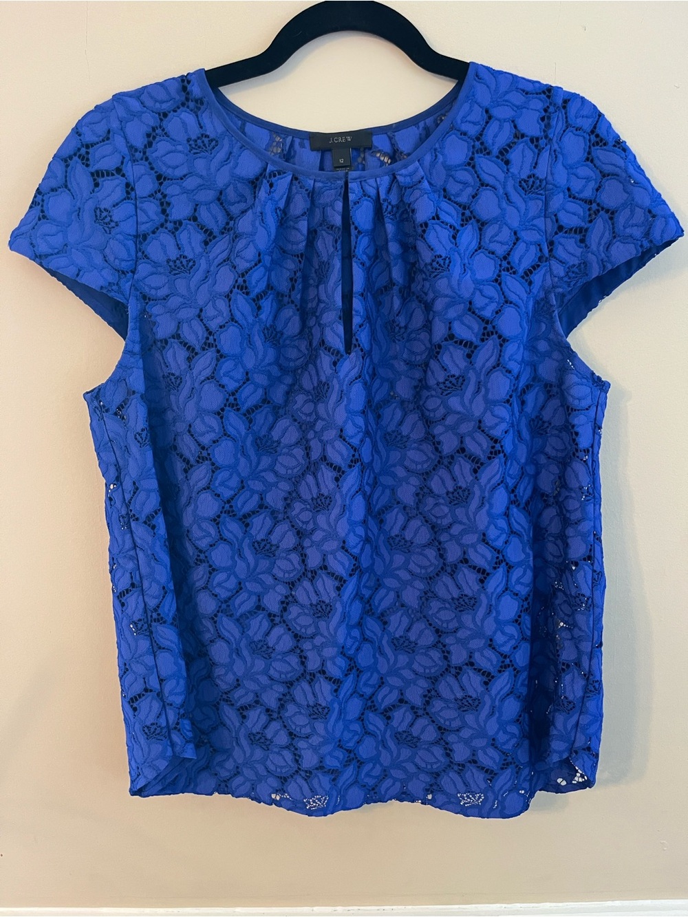 J. Crew Cobalt Blue Floral Lace Cap Sleeve Blouse
